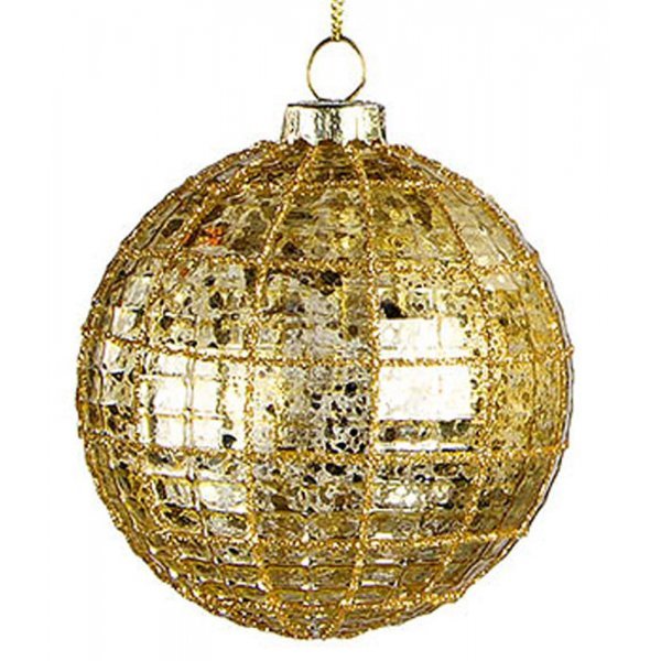 Χριστουγεννιάτικη Γυάλινη Μπάλα, με Χρυσή Κλωστή (10cm)